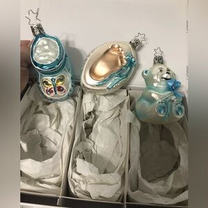 Baby boy ornaments in‎ box baby shoe, footprint, bear baby gift Christmas gift